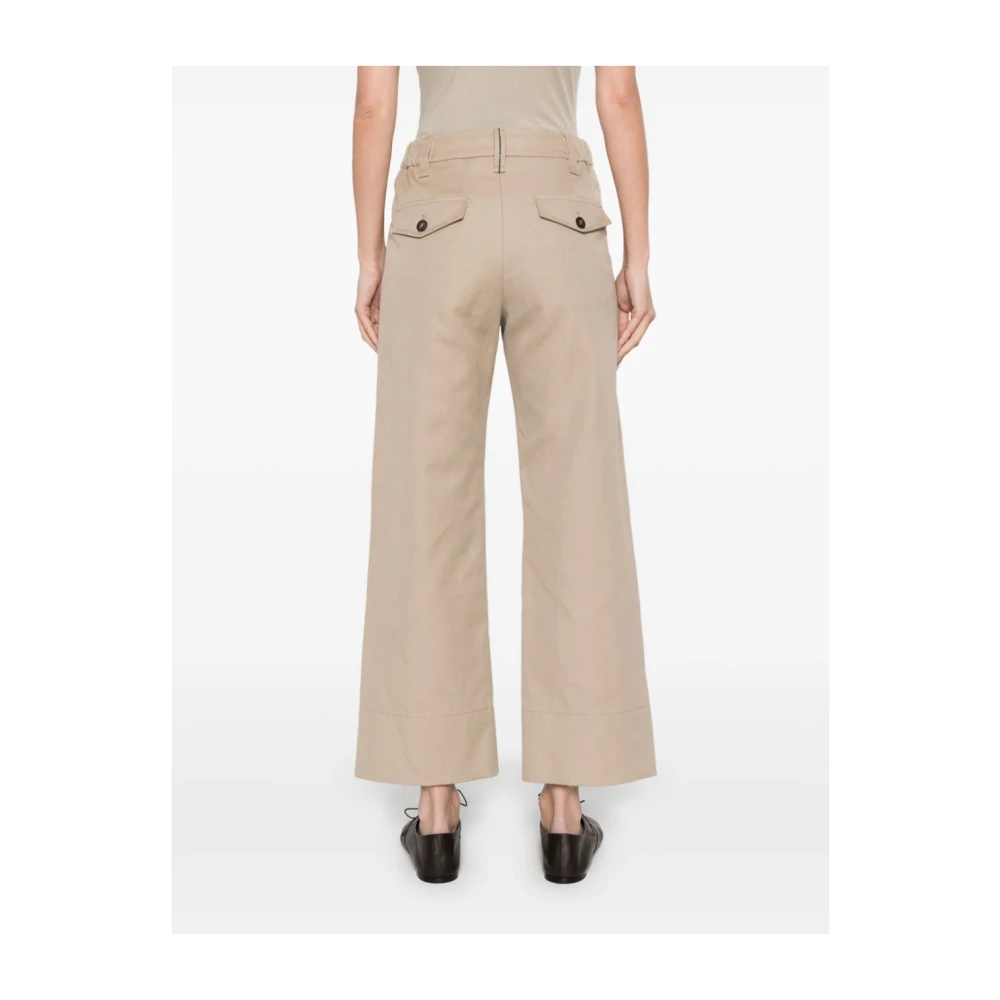 BRUNELLO CUCINELLI Beige Cropped Katoen Linnen Broek Beige Dames