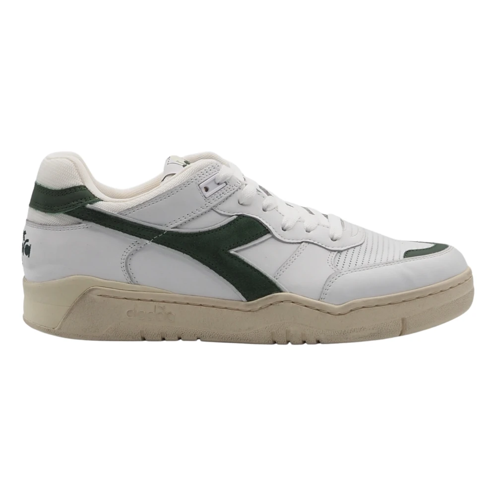 Diadora Groene gebruikte leren sneakers voor heren Heren Schoenen Wit