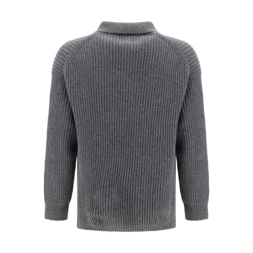 Emporio Armani Monogram Patch Ribgebreide Wollen Trui Gray Heren