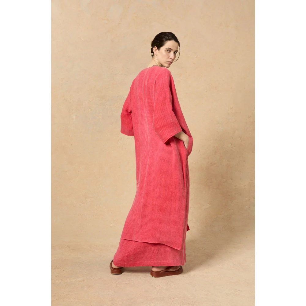 Cortana Gestreepte Linnen Oversized Jas Pink Dames