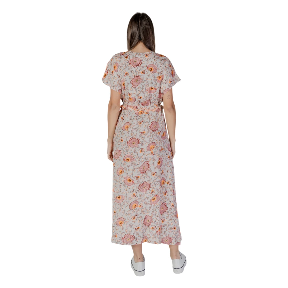 b.Young Roze Bedrukte Katoenen Jurk met V-hals Pink Dames