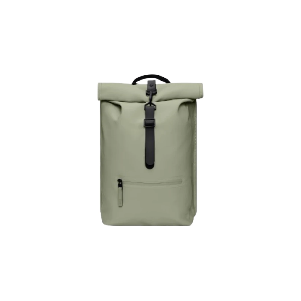 Rains Unisex Green Backpacks, One Size, Rolltop Rucksack