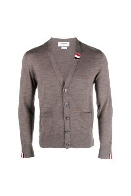 brown-cardigan-jersey-stitch-v-neck-sweater