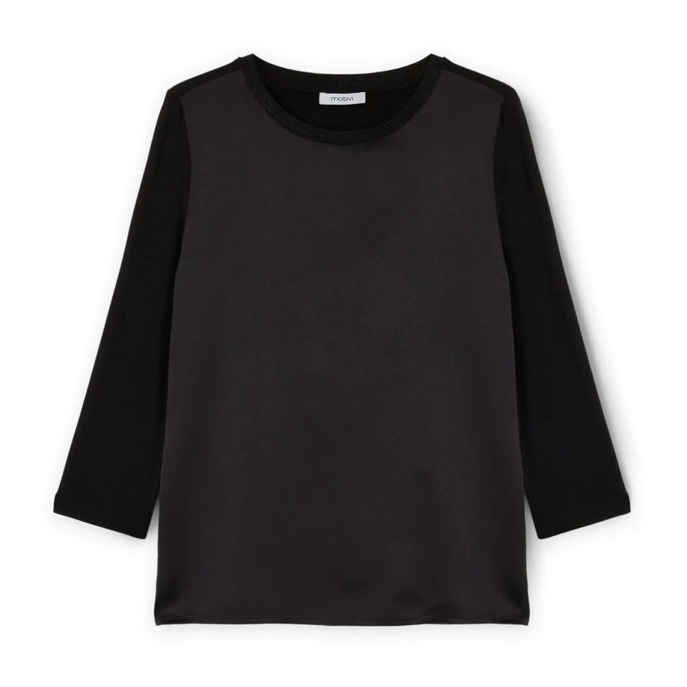 Motivi Basis T-shirt gemaakt van twee materialen Black Dames