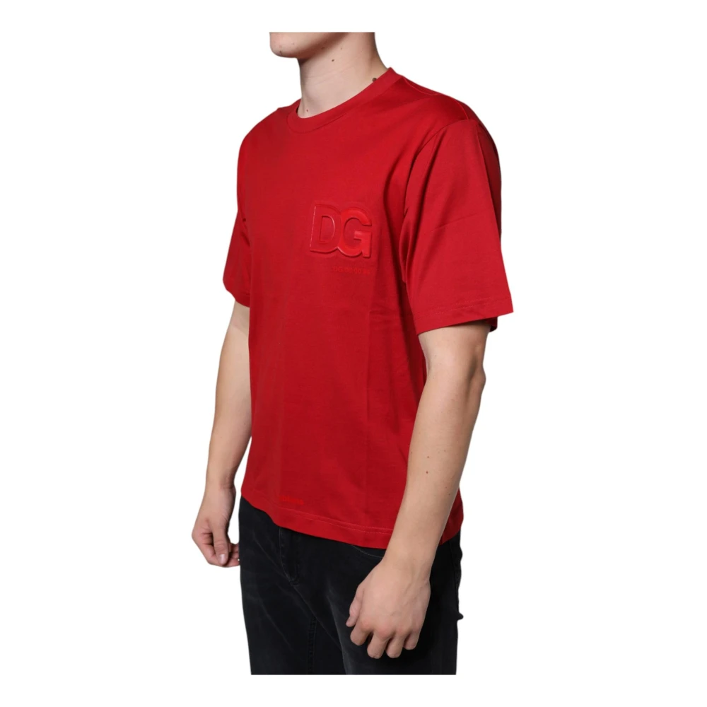 Dolce & Gabbana Rode Katoenen Logo Print T-shirt Red Heren