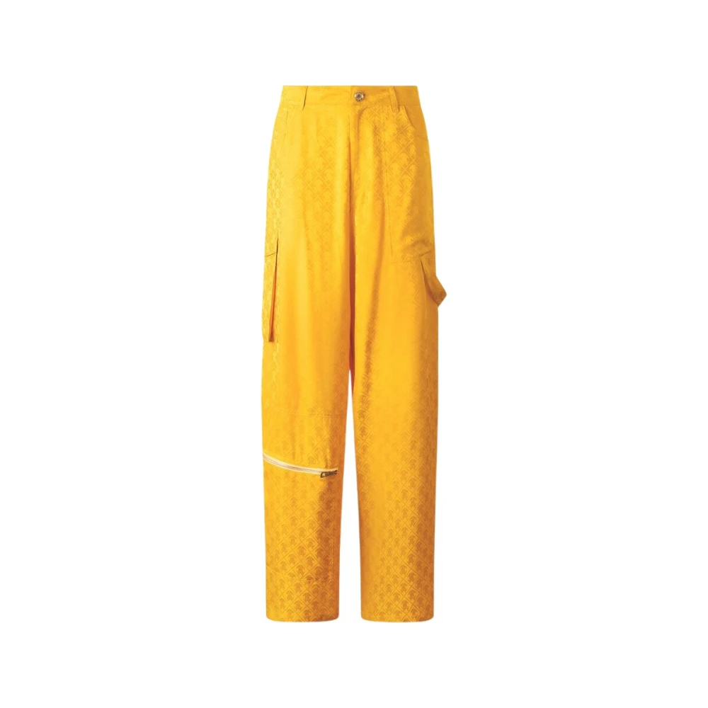 Roberto Cavalli Women's Yellow Wide Trousers, Xs, Mirror Snake Monogram Cargo Trousers
