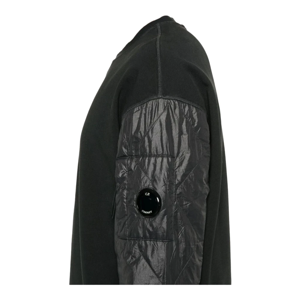 C.P. Company Diagonale Katoenen Trui met Gewatteerde Nylon Inzetstukken Black Heren