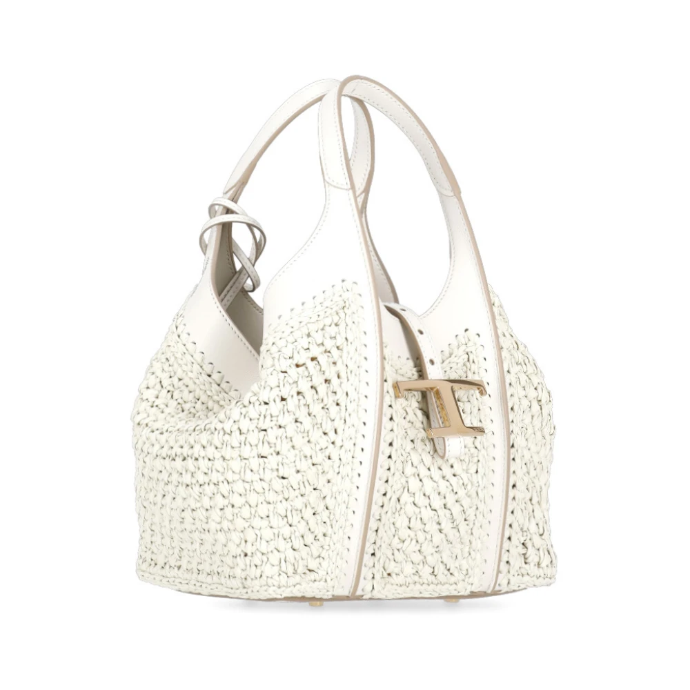 TOD'S Witte Raffia en Leren Tas met Bijpassende Pochette White Dames