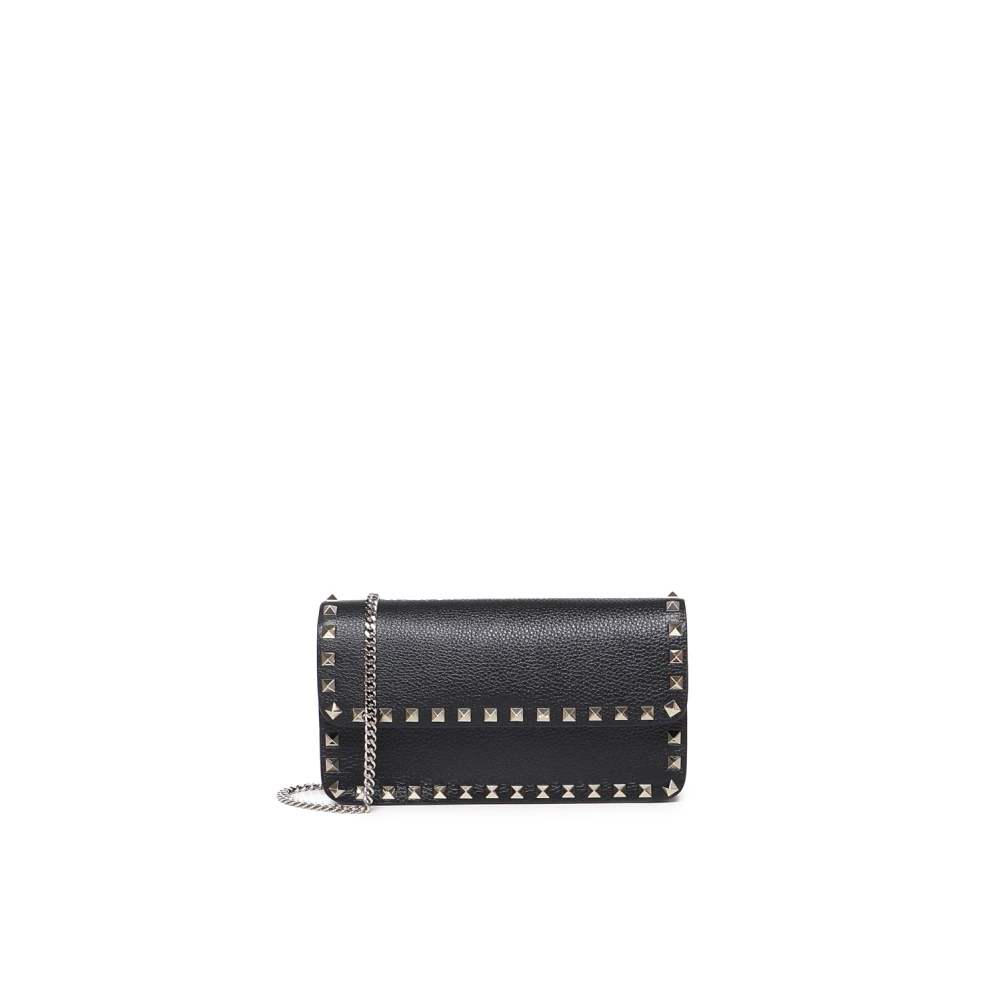Valentino Garavani Zwarte kalfsleren portemonnee met iconische studs Black Dames