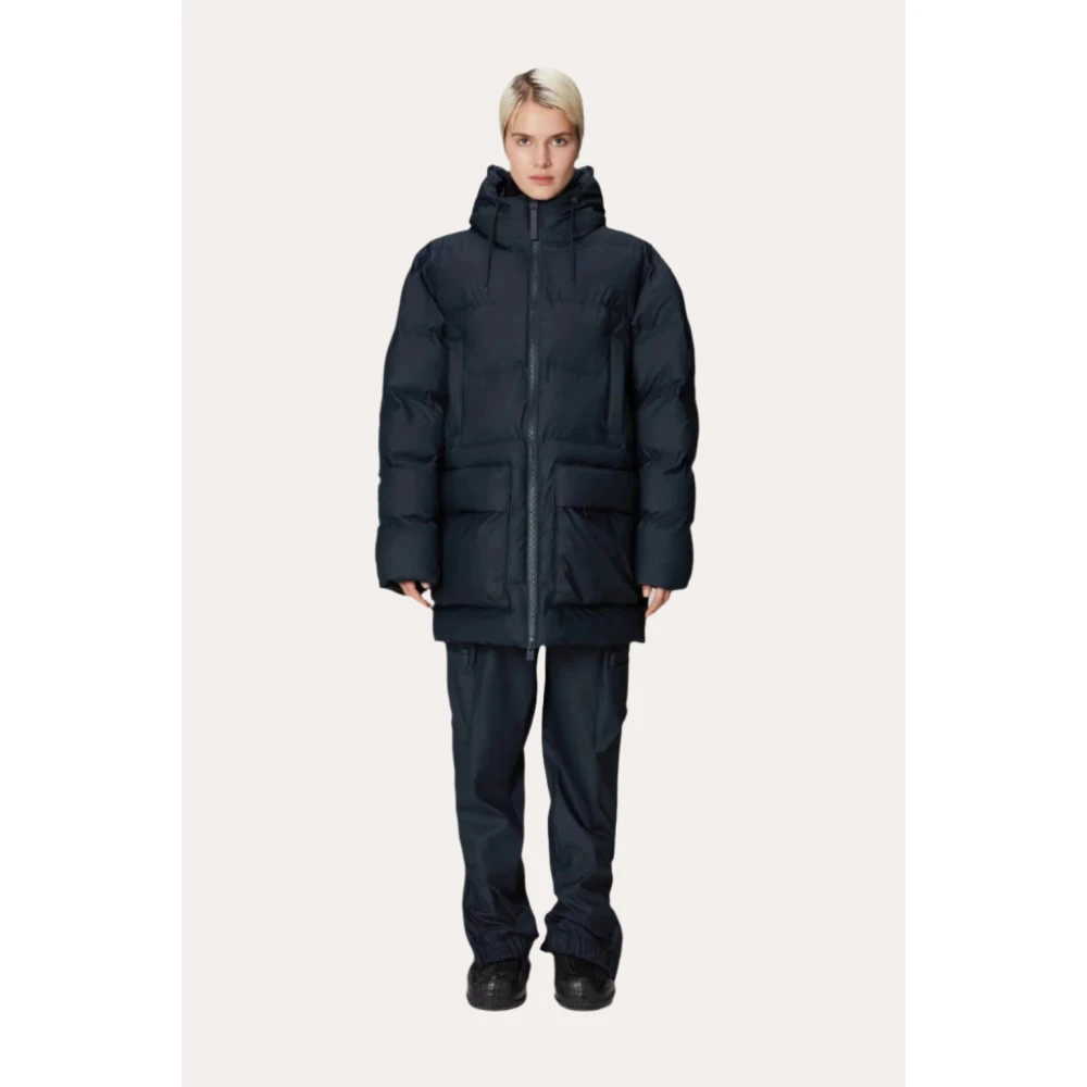 Rains Alta Lange Puffer Cargo Jas Blue Dames
