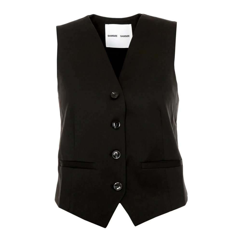 Samsøe Slim Fit Vest met V-Hals Black Dames
