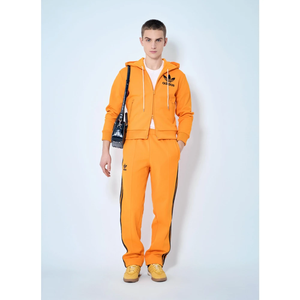 Adidas Logo Zip-Up Hoodie Sweatshirt Orange Heren