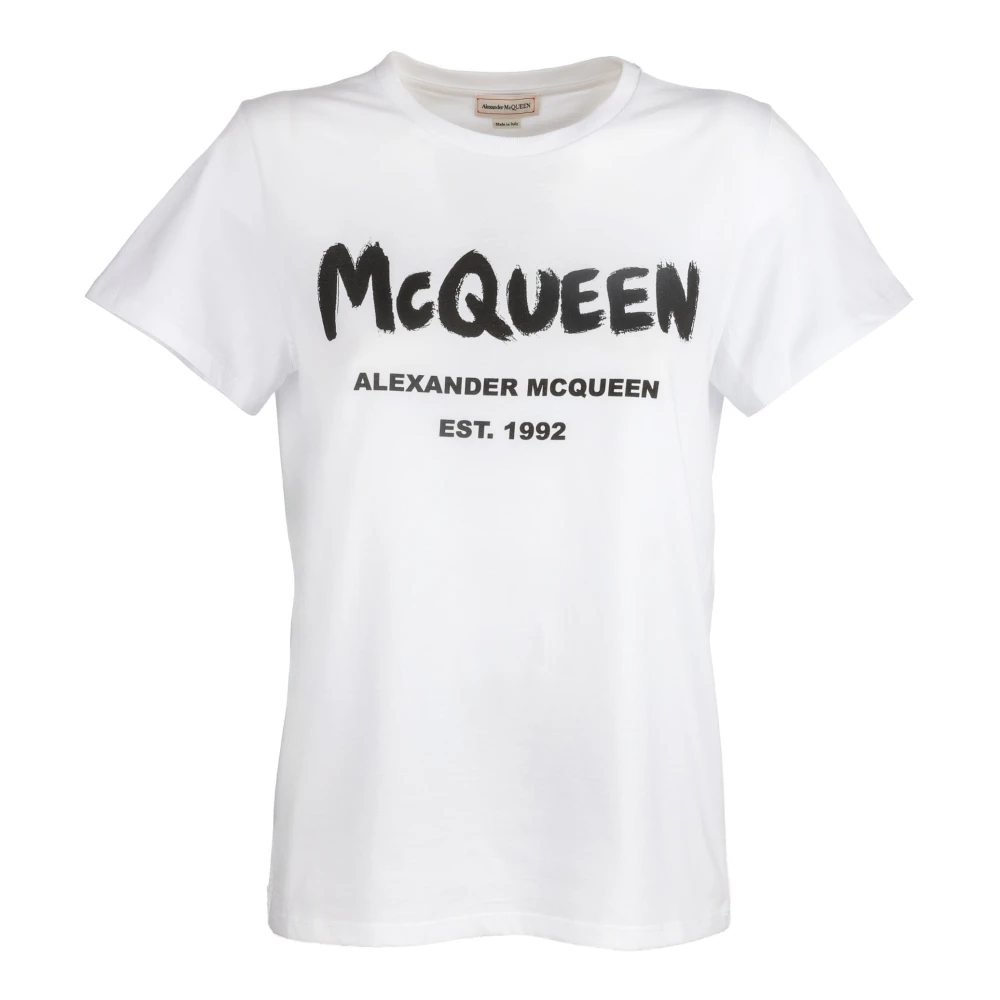 Alexander mcqueen Logo Print Katoenen T-Shirt White Dames