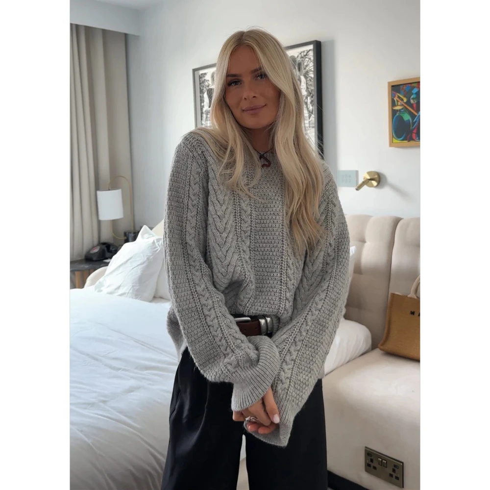 Modström Grijze Gebreide Kabeltrui Grannon Gray Dames