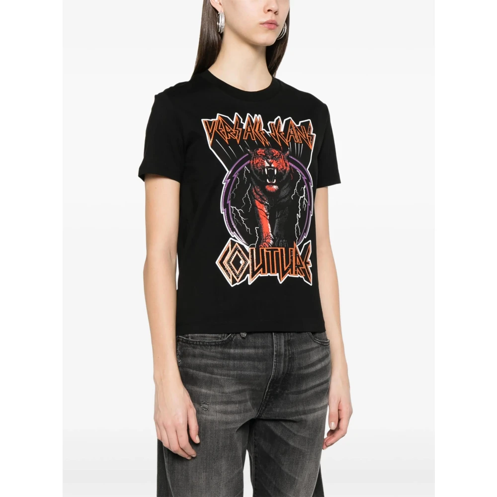 Versace Jeans Couture Zwarte Tiger Logo Strass T-Shirt Black Dames