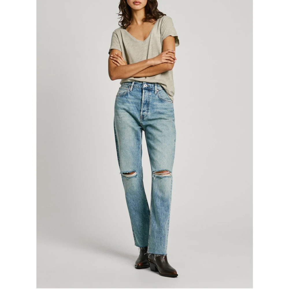 Pepe Jeans Rechte Denim Jeans met hoge taille Blue Dames