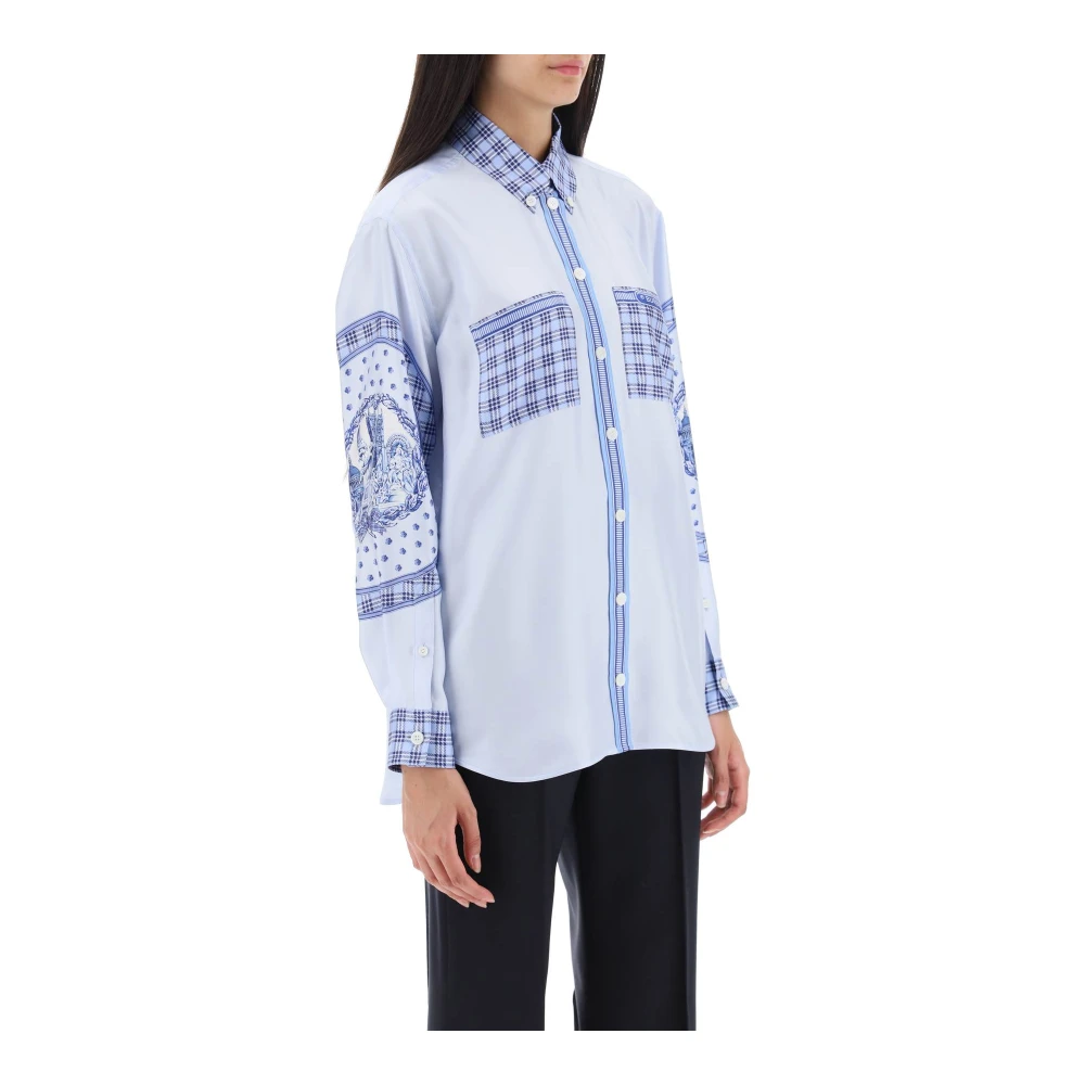 Burberry Zijden shirt met print van Londense bezienswaardigheden Blue Dames