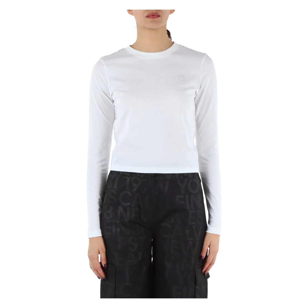 Calvin Klein Jeans T-shirt met Lange Mouwen en Logo Patch White Dames