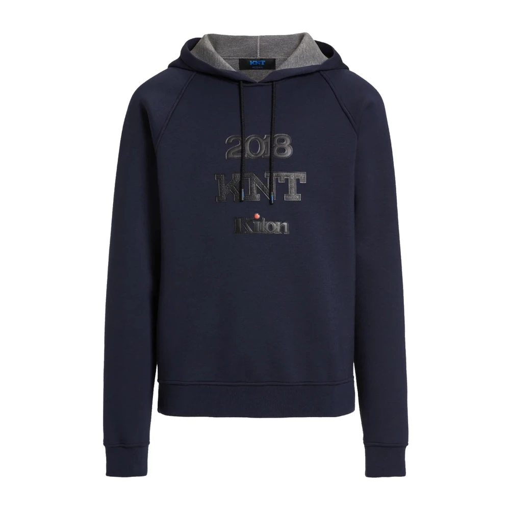 Kiton Hoodie met Logodetail Blue Heren