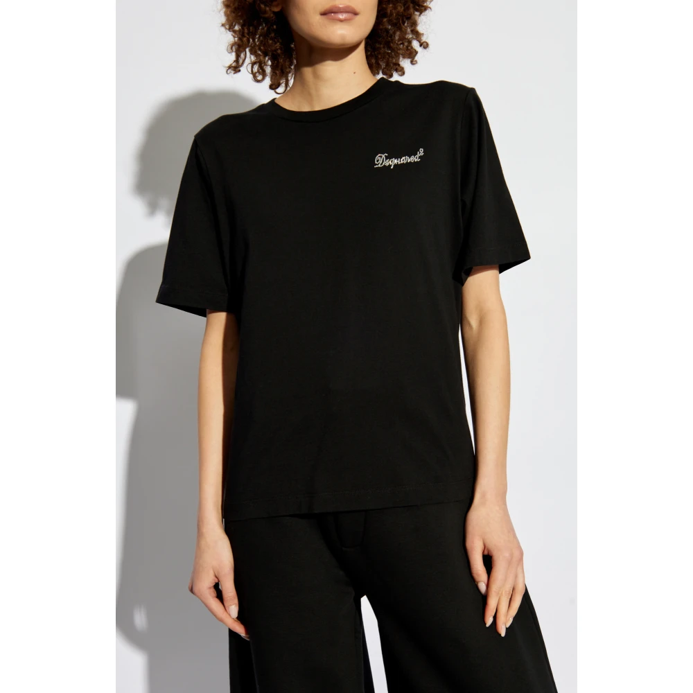 Dsquared2 T-shirt met glinsterende kristallen Black Dames