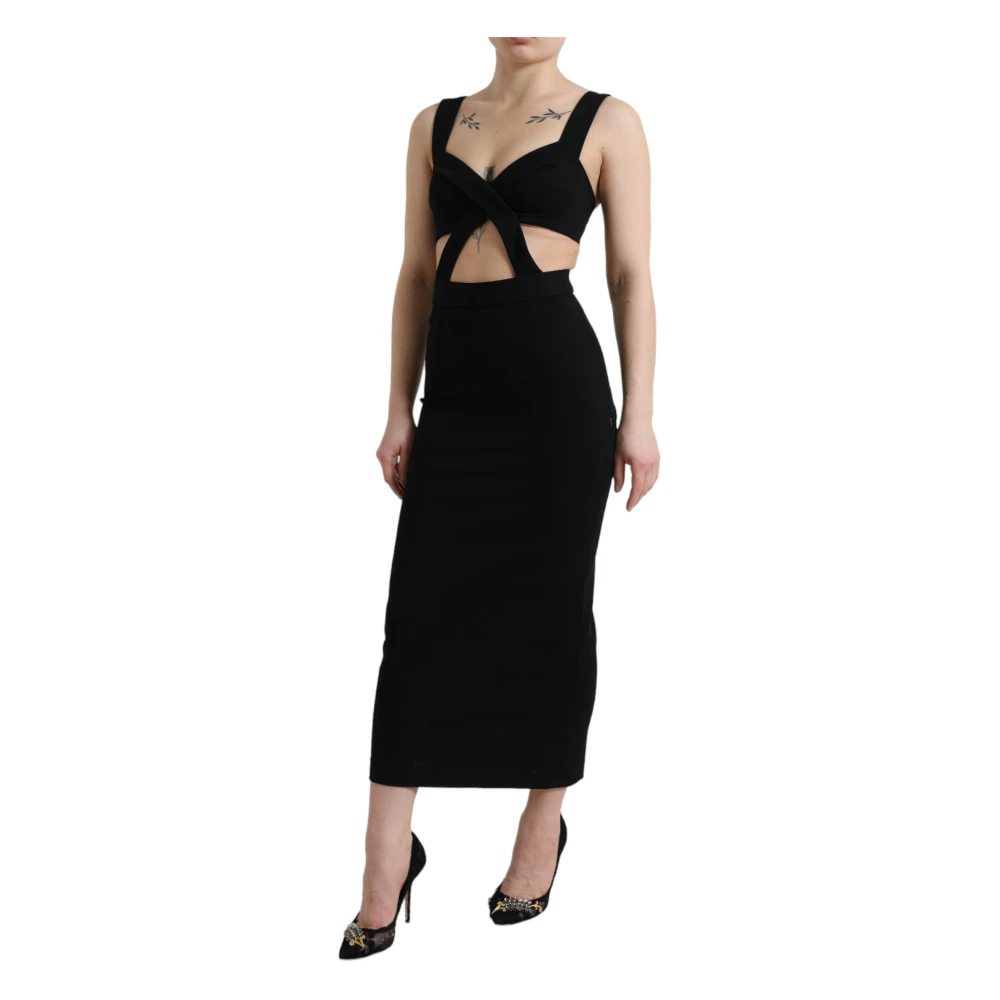 Dolce & Gabbana Zwart Bodycon Midi Jurk Black Dames