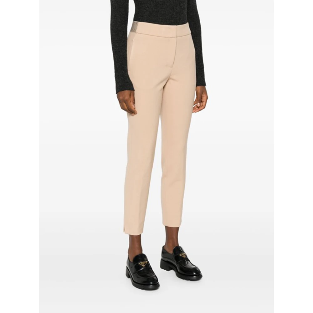 PESERICO Beige Slim Fit Broek met Elastische Tailleband Beige Dames