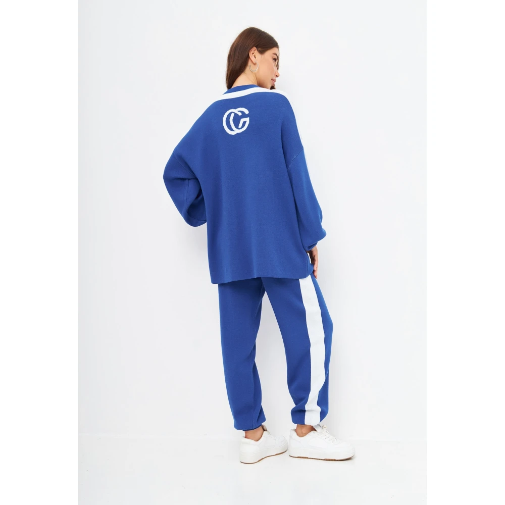 Cesare Gaspari CG Gebreide Jogger set Blauw Blue Dames