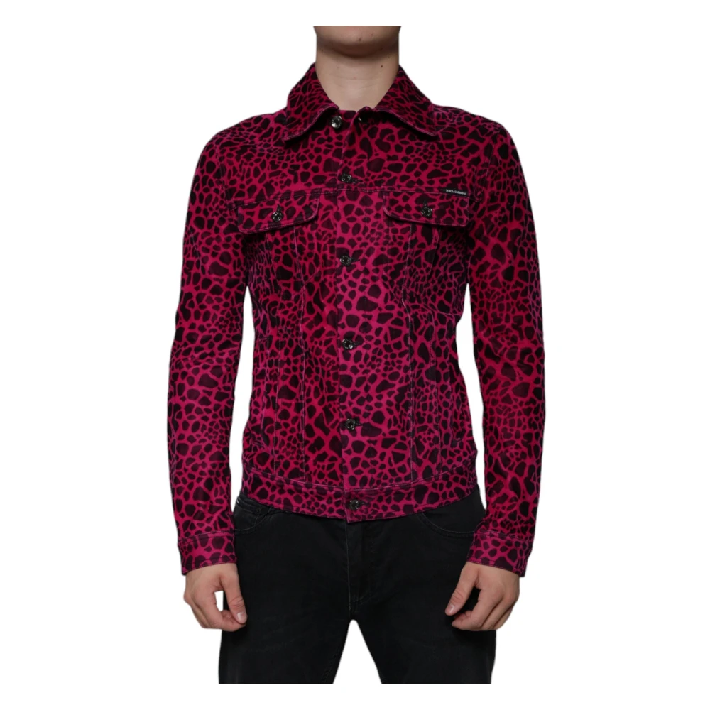 Dolce & Gabbana Men's Fuchsia Leopard Button Down Jacket