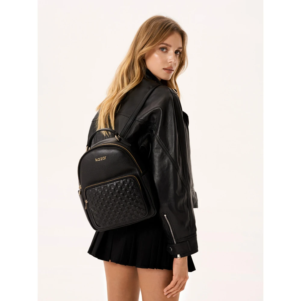 Kazar Urban Style Leren Rugzak met Reliëfpatroon Black Dames