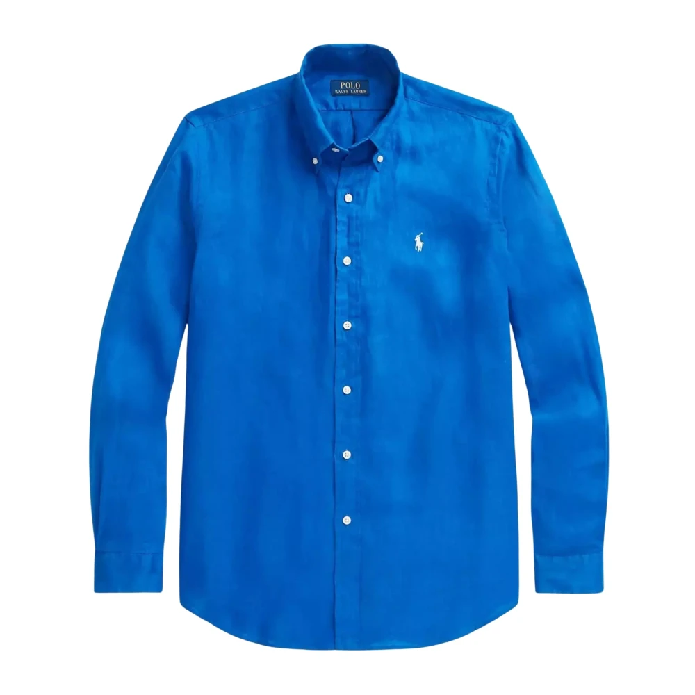 Ralph Lauren Blauw linnen overhemd Custom Fit Blue Heren