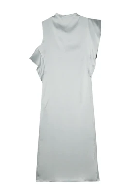 Blå Silk Ruffle Midi Klänning