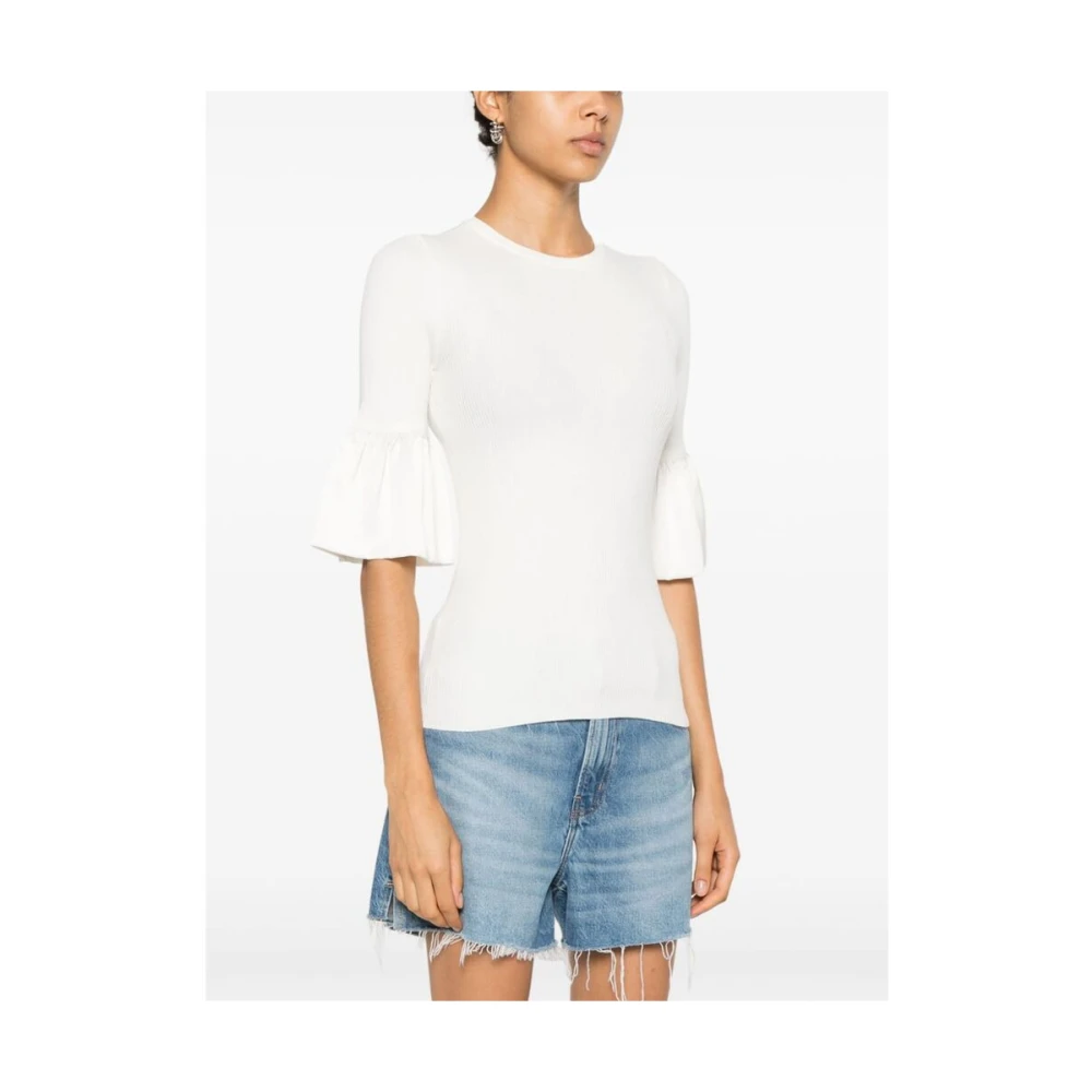 Twinset Witte Geribbelde Trui met Gerimpelde Details White Dames