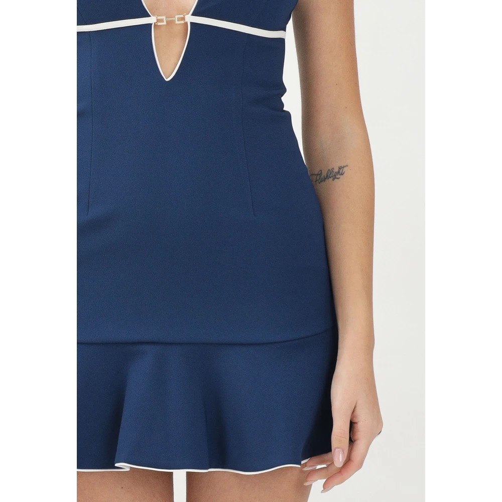 Elisabetta Franchi Blauwe Korte Jurk met V-Hals Blue Dames