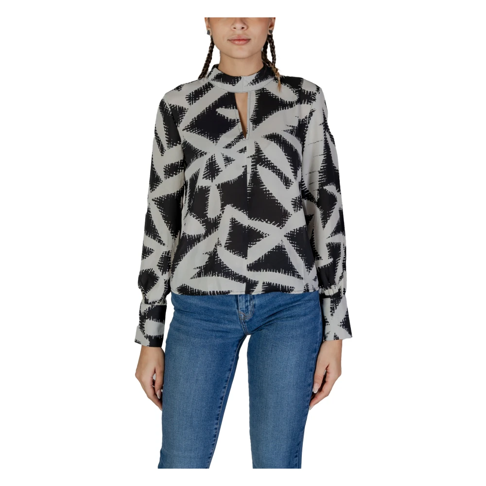 Jacqueline de Yong Oranje Abstract Print Blouse Keyhole Hals Multicolor Dames