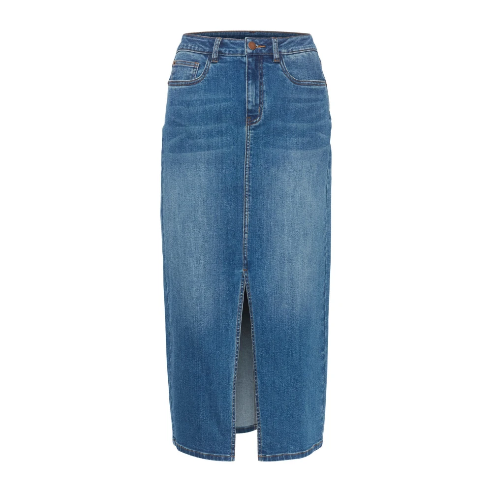 Kaffe Blue Denim Skirt With Pockets And Slit - Female - Denim Skirts - Xs - Skirts