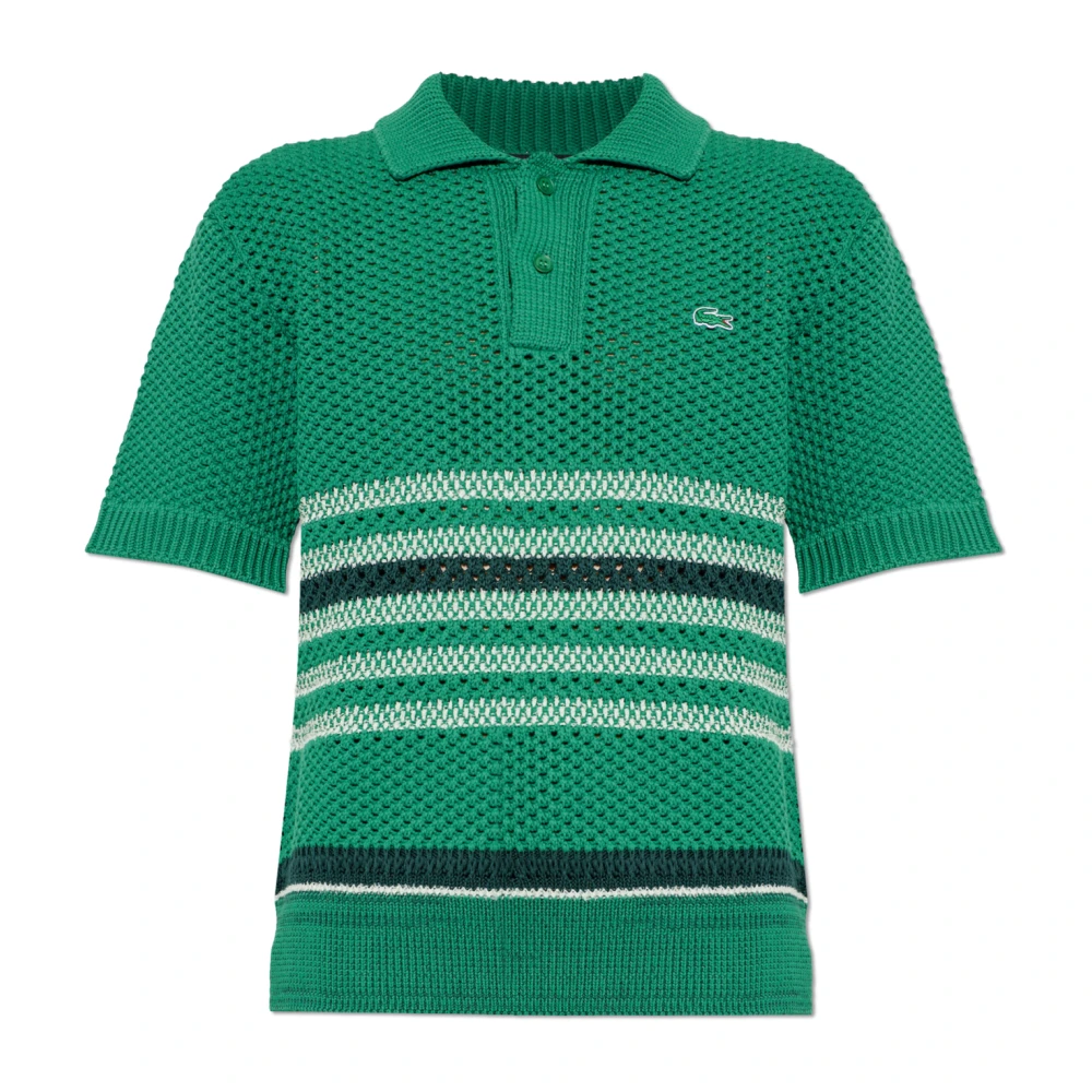 Lacoste Herr Grön Toppar M, Bomull, Runway Lacy Striped Polo Collar Sweater