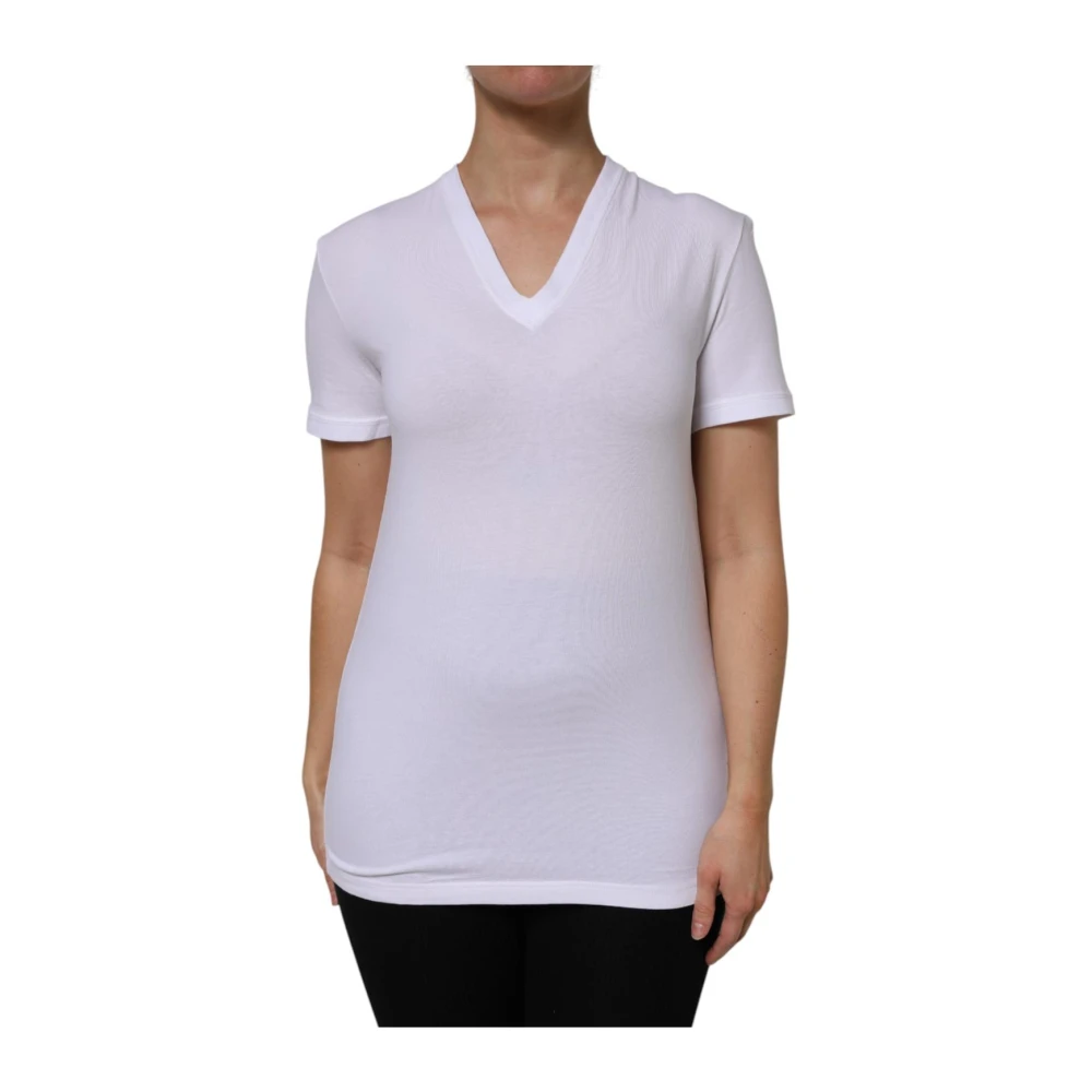 Dolce & Gabbana White V-Neck Top T-Shirt - Female - T-Shirts - S - Tops
