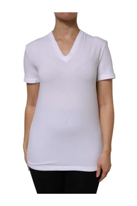 Vit V-ringad Topp T-shirt