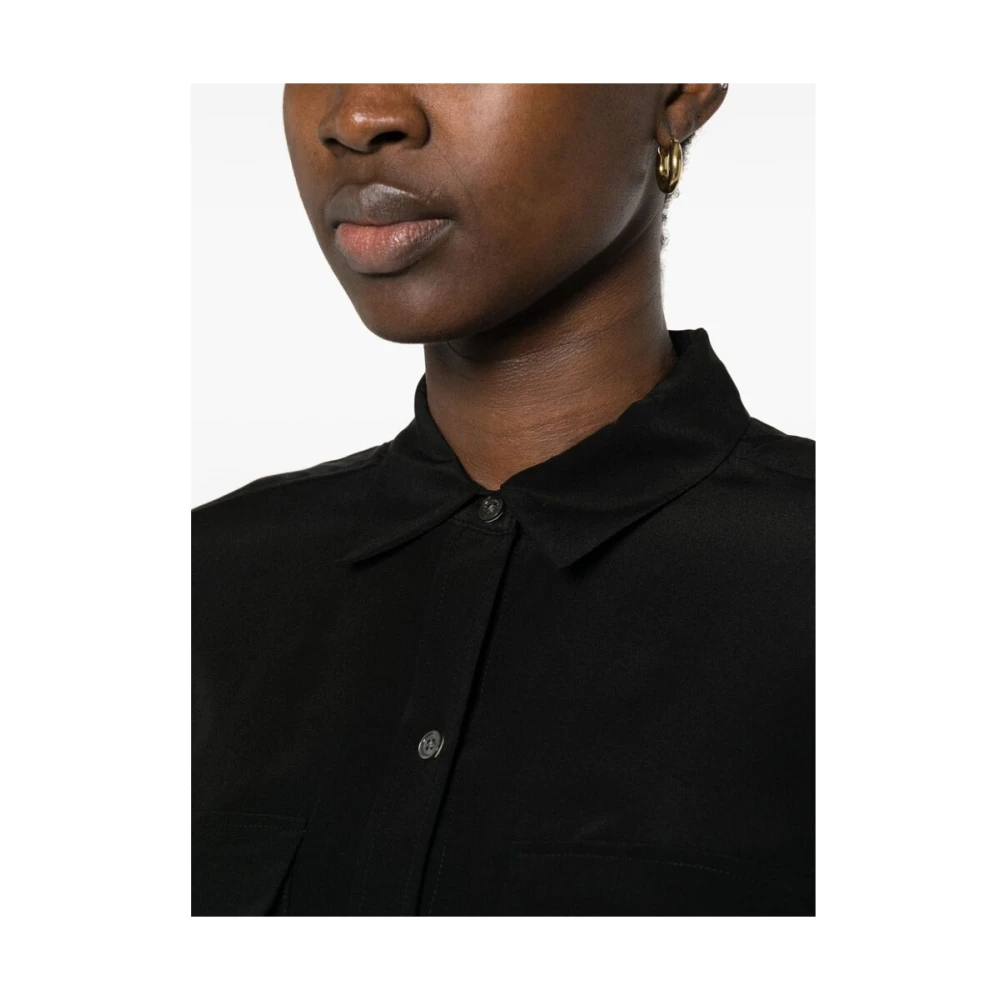 Equipment Zijden Signature Overhemd met Contrasterende Trim Black Dames