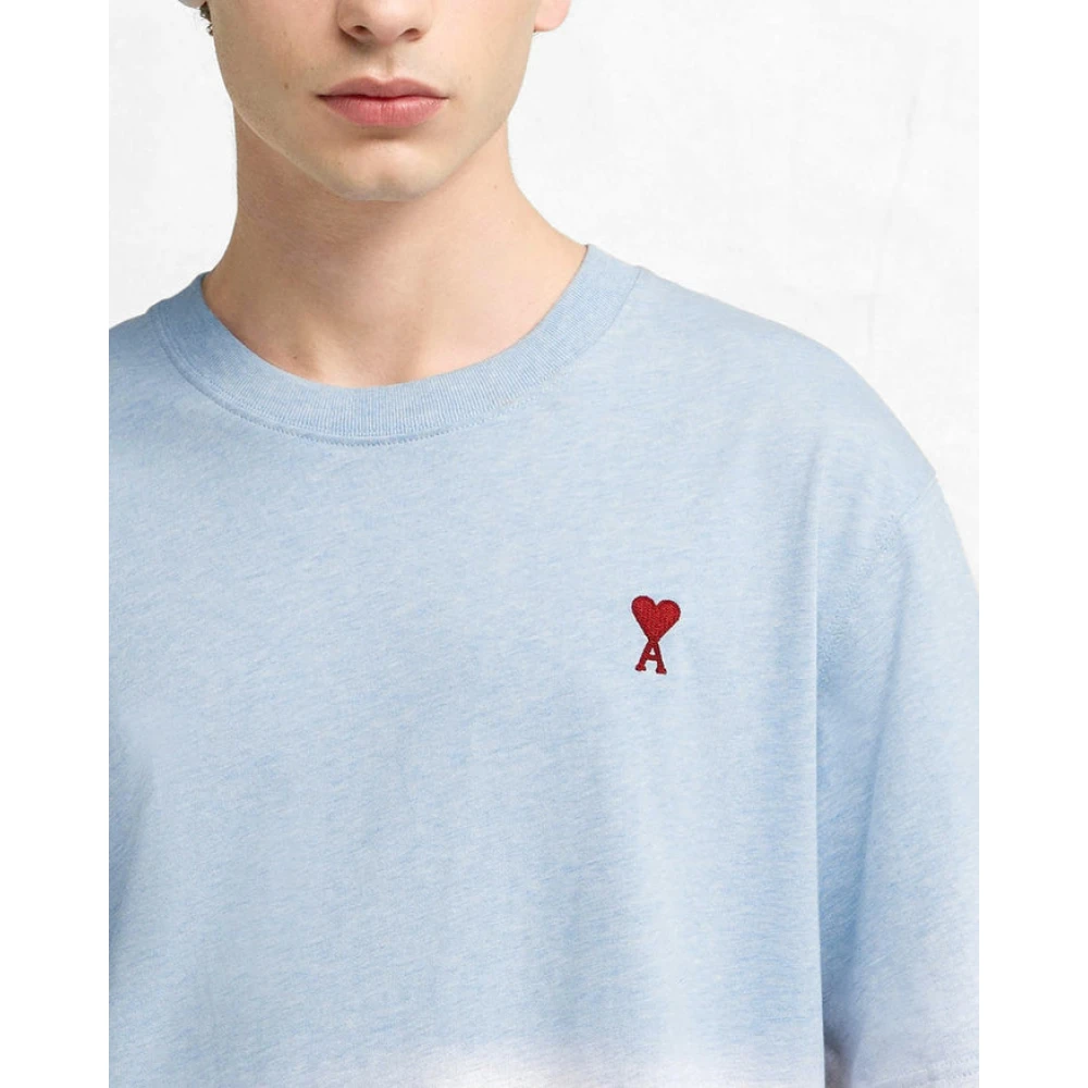 Ami Paris Lichtblauw Geborduurd Boxy Fit T-shirt Blue Heren