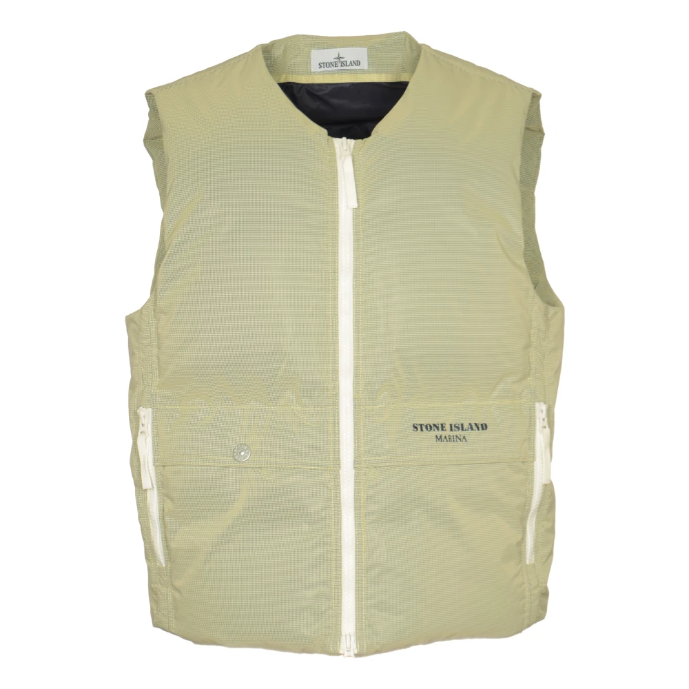Stone Island Witte Puffer Vest Mouwloze Jassen Green Heren