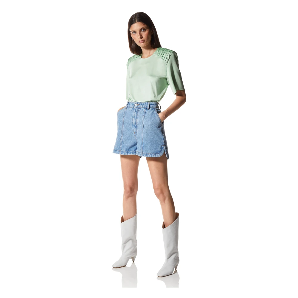 MVP wardrobe Stijlvolle Gedrapeerde Schouder T-Shirt Green Dames