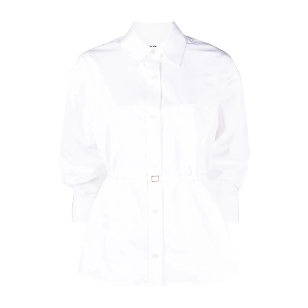 Hvit Tie-Waist Skjorte med Brodert Logo