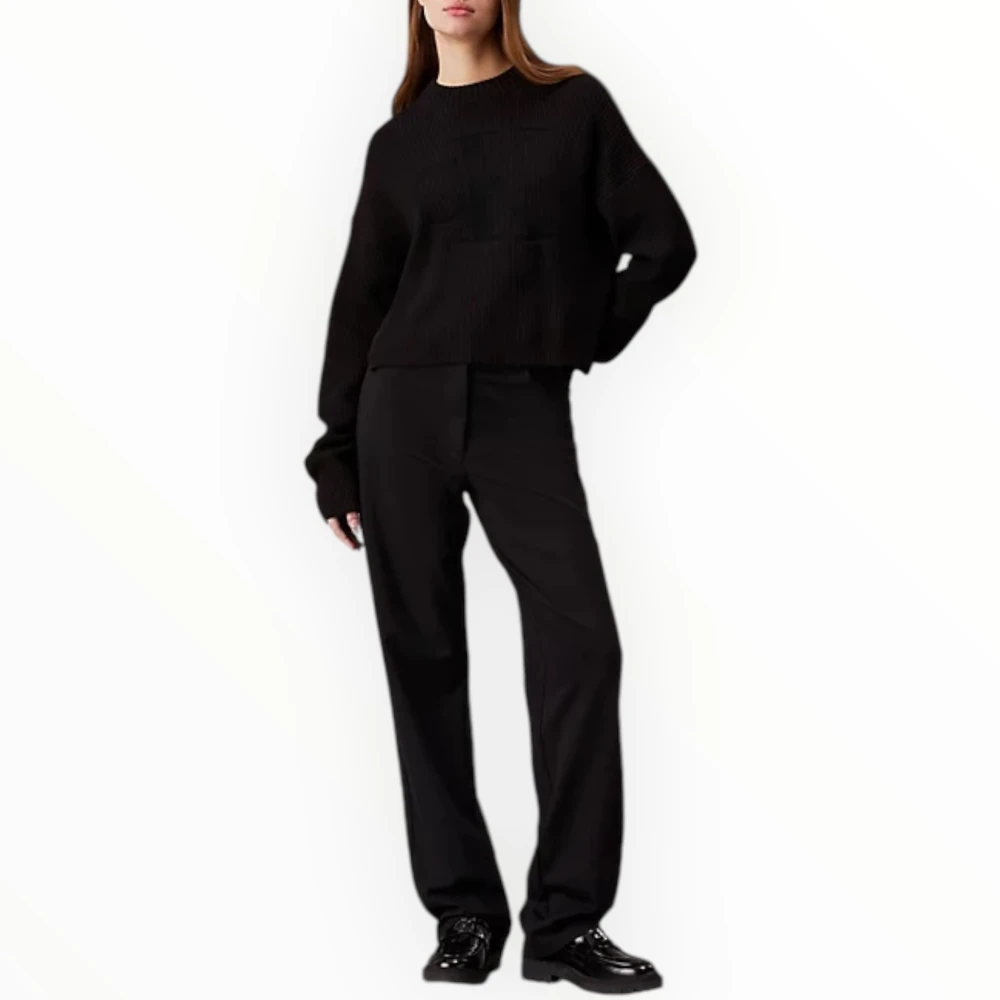Calvin Klein Regular Sweater met Logo Intarsia Black Dames