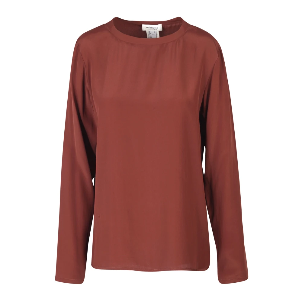 Ottod'Ame Crepe Blouse met Ronde Hals en Lange Mouwen Pink Dames