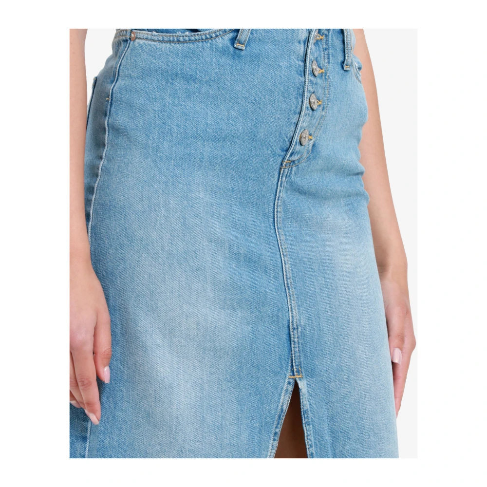 Roy Roger's Denim Rok met Hoge Taille en Voorsplit Blue Dames
