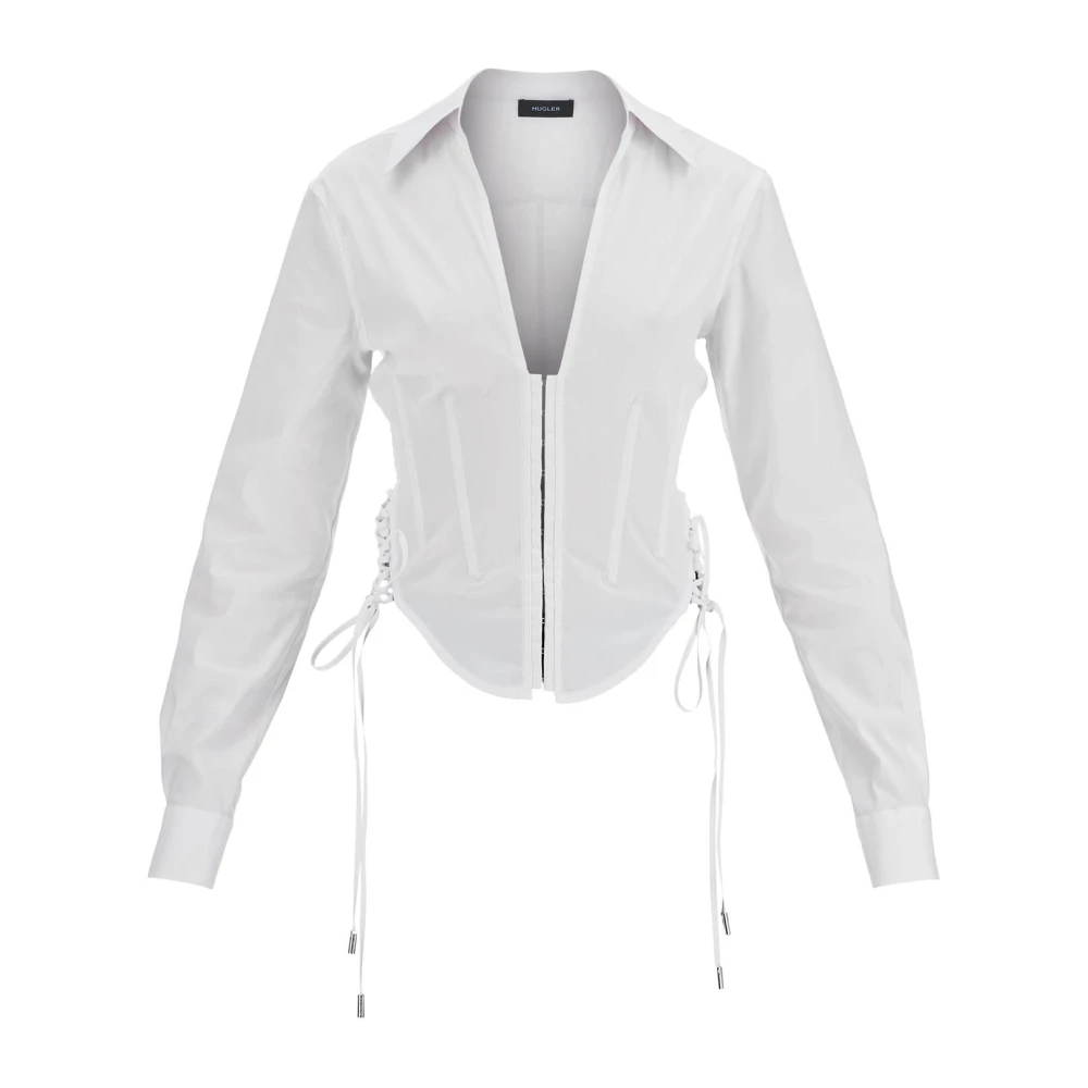 Mugler Elegante V-hals Katoenen Shirt White Dames