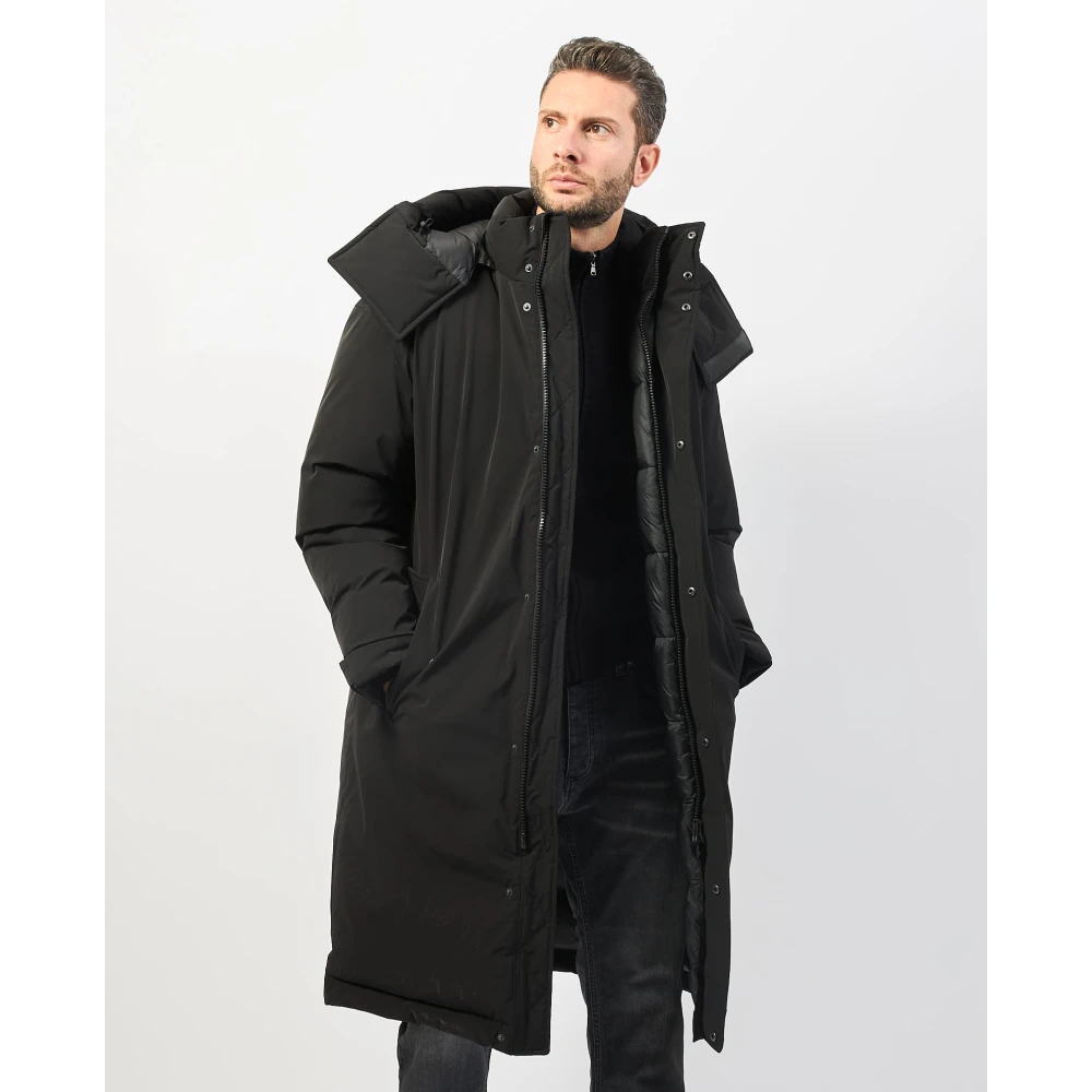 Hugo Boss Zwarte Waterdichte Parka met Oversized Pasvorm Black Heren