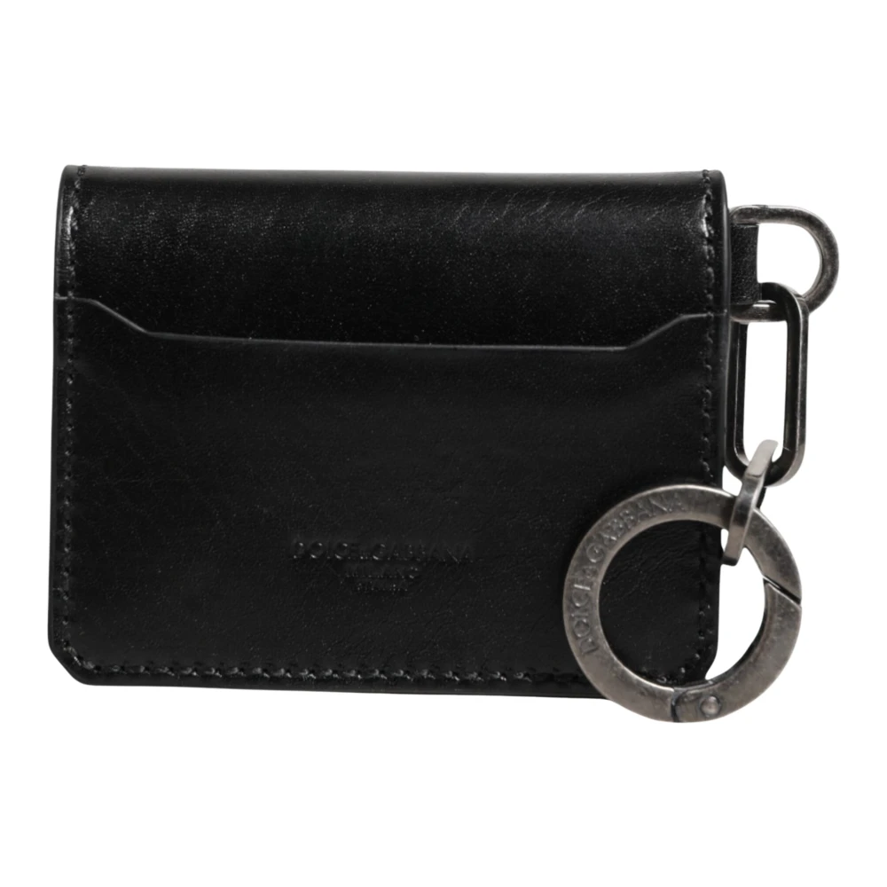 Dolce & Gabbana Unisex Black Wallets & Cardholders, One Size, Leather Logo Embossed Key Chain Card Holder