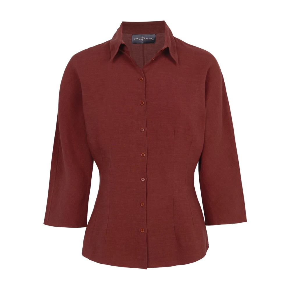Cortana Women's Brown Shirts, 2XS, Linen Fitted Shirt
